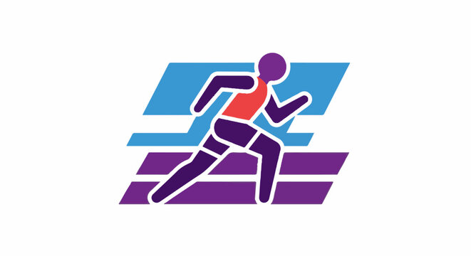 A purple and red runner sprints forward on a purple track