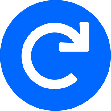 Redo icon on bold blue circle badge for redo refresh repeat rotate forward undo action app UI web mobile reload restore try again revert on transparent background