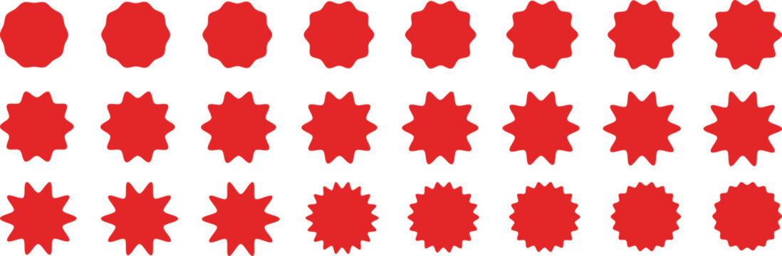 Set of circles with zigzag edges. Circle shapes & star shapes offer price tag, rounded starburst zigzag badge, discount and sale label stickers, circle sticker, wavy edge.
