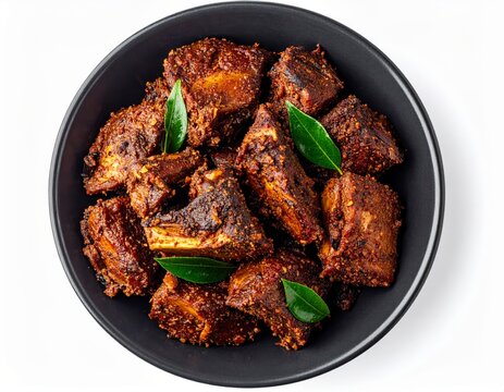 Chamarajanagar Mutton Kadamba Varugari In Deep Dark Teal Bowl Isolated On White Background