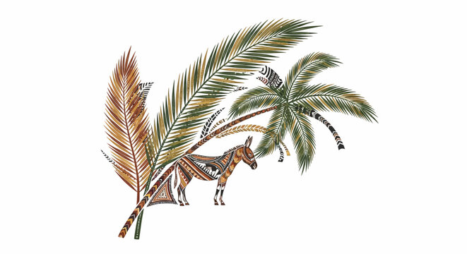 Tropical Palm Tree Leaves and Feathers.