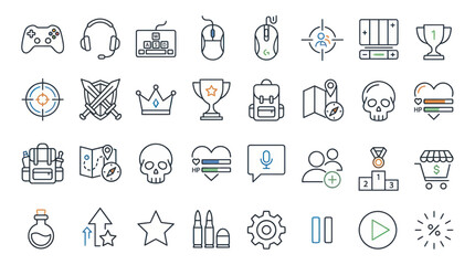Fototapeta premium Gaming and esports interface icons for mobile and console games