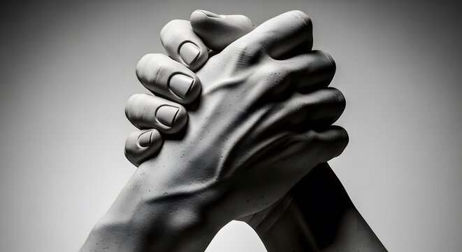 Happy friendship day close up of hands clasped in a powerful friendship gesture
