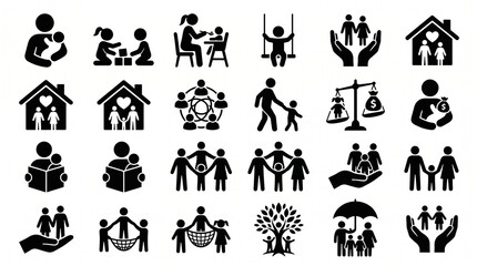 Fototapeta premium Comprehensive collection of social services and family care icons with services