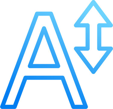 Font size typography icon with blue gradient stroke outline for font size typography text scale adjust letter heading format increase on transparent background