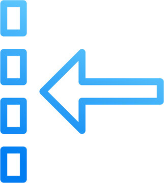 Horizontal left icon with blue gradient stroke outline for horizontal left align arrows direction position layout move indent snap guide on transparent background