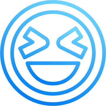 Laugh icon with blue gradient stroke outline for laugh face emoji happy joy smile expression haha emotion lol fun cheerful delight react on transparent background