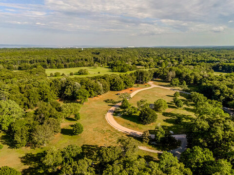 Aerial View Over Goddard Park In Rhode Island