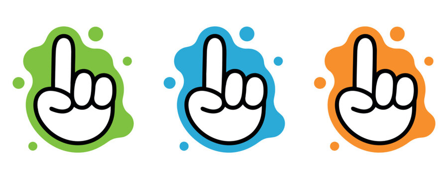 Raised Index Finger Hand Gesture Icons Collection with Pointing Finger Cartoon Hand Symbols Vector Set