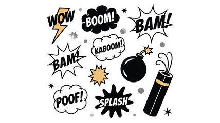 Collection of comic book style speech bubbles with dynamic expressions and action elements isolated on white. © Emongrapic