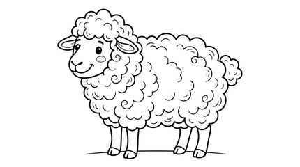 Happy fluffy sheep standing with a friendly smile for coloring © Entus