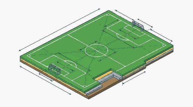 3D Rendered Soccer Pitch Layout.