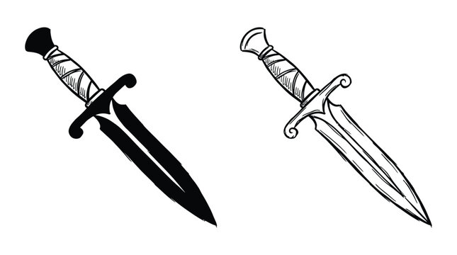 Two Dagger Silhouettes On White Background Black And White Illustration