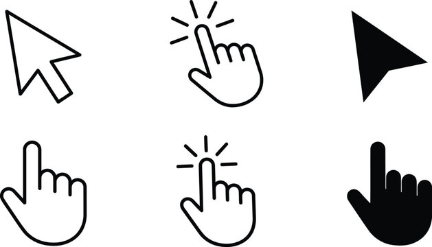 Collection of computer mouse cursor and hand pointer interface icons