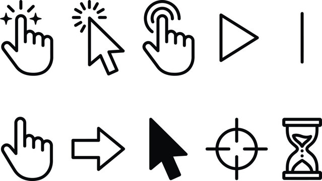 Set of computer mouse cursor and interaction interface pointer icons