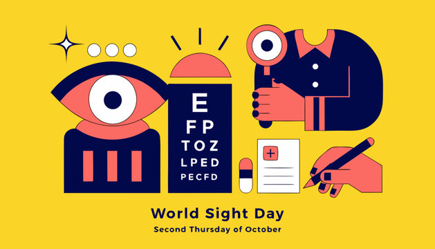 World Sight Day, eye care awareness, vision health, medical icons, yellow background