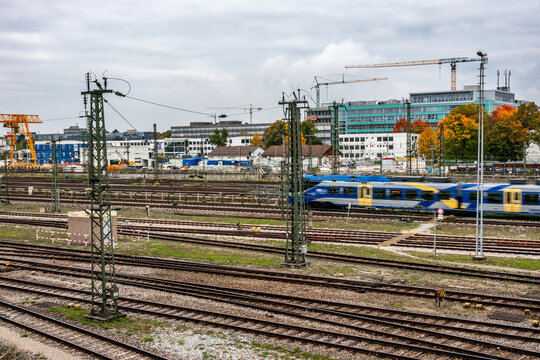 Munich Rail Yard With Trains And Tracks