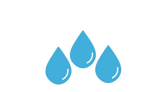 Blue Cartoon Raindrops Animation Flat Vector Water Droplets Floating on White Background Motion Graphic