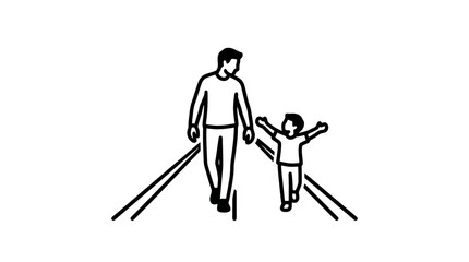 Naklejka premium father and son walking on railroad tracks.