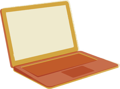 Warm retro screenprint laptop computer, retro tech clipart vector illustration, SVG