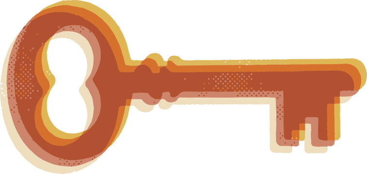 Warm retro screenprint key, retro business clipart vector illustration, SVG