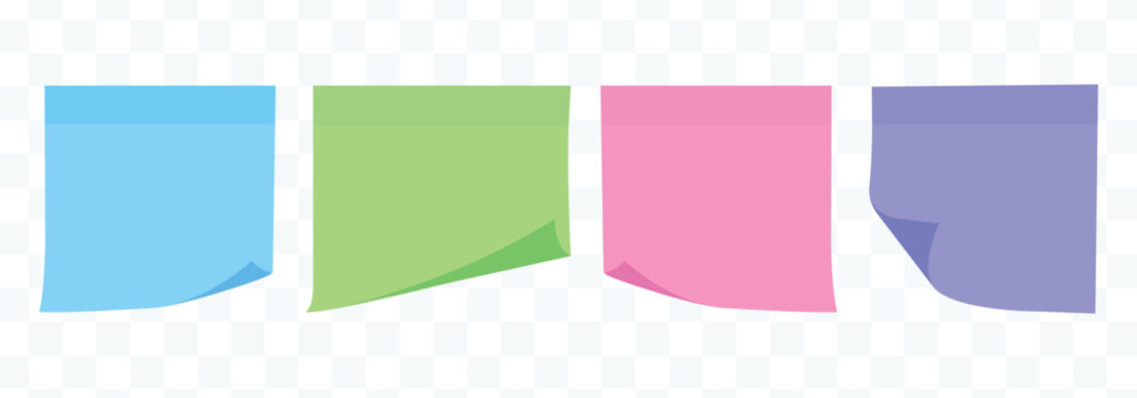 Sticky note reminder. Post it note paper. Collection of fifteen pastel colored square sticky notes. Sticky notes icon element in flat simple style.