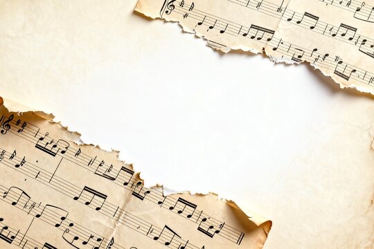 Vintage Music Sheet with Torn Edges on White Background