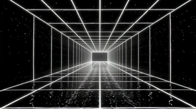 Abstract Cyber Grid Tunnel Stock Video with Bright White Lines