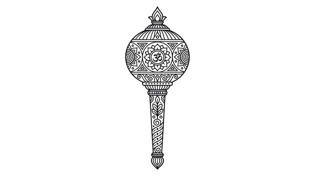 Intricate gada mace with spiritual om symbol and mandala patterns