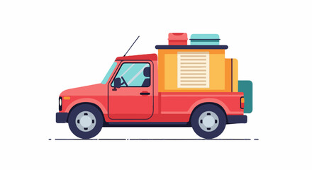 Naklejka premium A red truck loaded with luggage and boxes