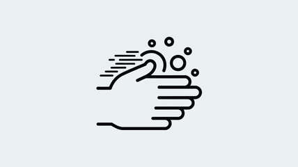 Fototapeta premium Hand gesture showing washing or scrubbing movement is depicted with stylized soap bubbles and lines.