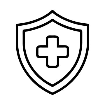 Medical shield with red cross icon - Clean vector icon of a shield symbolizing healthcare and protection with a red cross emblem.
