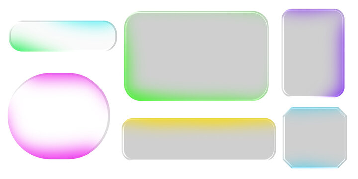 Futuristic neon glass morphism button and frame set abstract glowing dark UI dashboard interface elements colorful digital border vector illustration