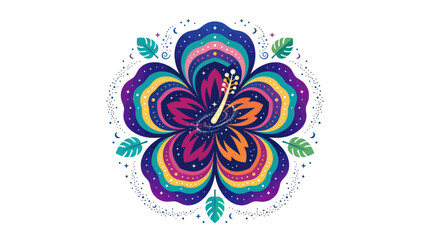 Vibrant Cosmic Hibiscus Flower Art, Abstract Floral Galaxy Design © Fiji