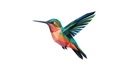 Fototapeta premium Geometric Hummingbird Flying, Low Poly Art, Colorful Bird, Vector Illustration