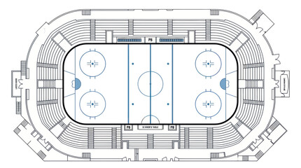 Ice Hockey Arena Top View Plan, Stadium Seating Layout Blueprint © Fiji