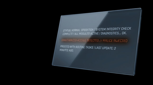 Unauthorized access detected on dark digital screen with malicious code injection