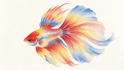 Fototapeta premium Colorful Betta Fish with Yellow Blue and Red Flowing Fins