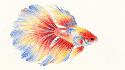 Fototapeta premium Colorful Betta Fish with Blue Yellow and Red Flowing Fins