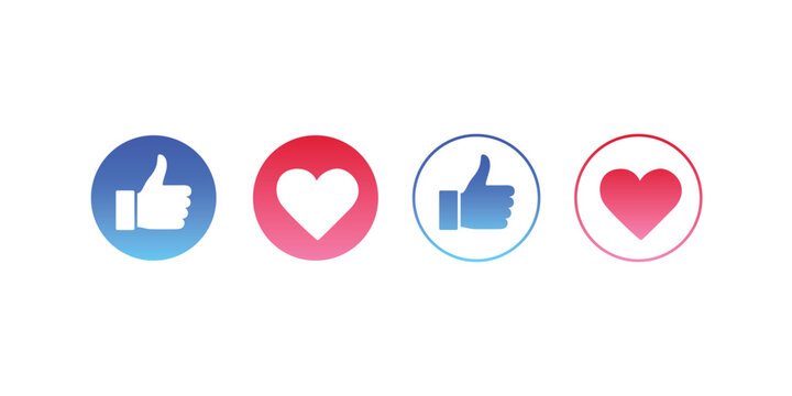 Blue, red bubble with thumb up like, heart for the background of a live stream