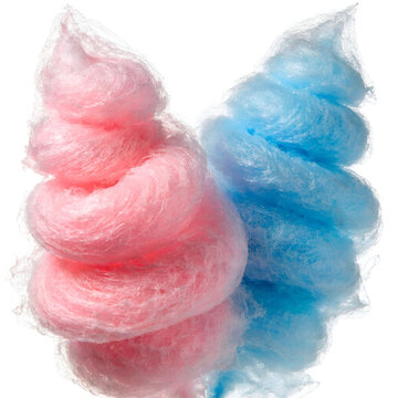 delicious pink and blue cotton candy on a transparent