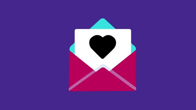 Envelope with Heart Icon Animation for Love Message on Transparent Background