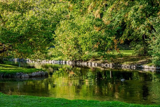 Autumn Reflections In Munich English Garden Park