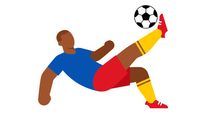 Obraz premium Dynamic illustration of a soccer player performing a bicycle kick in midair, colorful sports action.