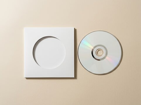 CD Sleeve Mockup, Minimalist Presentation, Disc and Cardboard Jacket with Copy Space, Music or Data Branding Concept