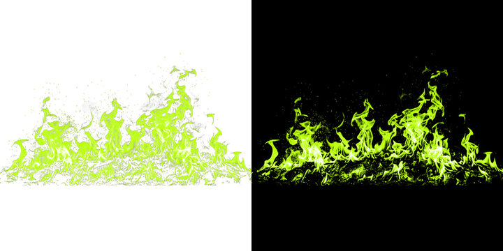Green flame border isolated on transparent background with black version for professional composite editing purpose.