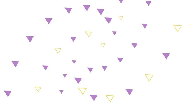 Abstract Motion Graphics of Purple and Yellow Triangles Flowing in Turbulence on White Background
