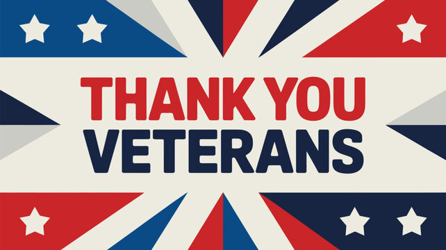 Veterans thank you banner features a stylized American flag pattern with stars and stripes to honor military service members during national holidays.