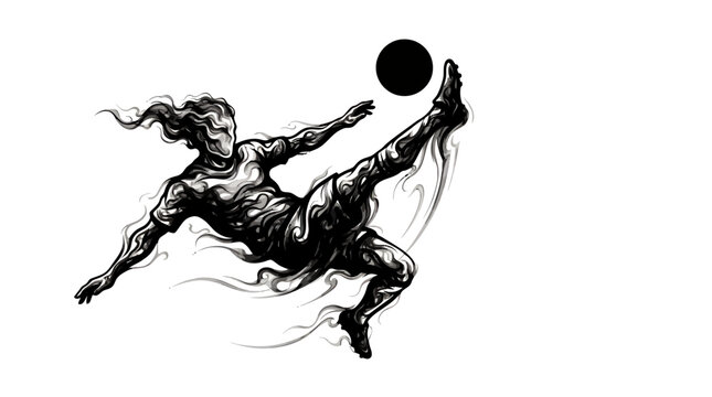 Dynamic line drawing of an archer in midflight, aiming a bow and releasing an arrow with energetic motion.
