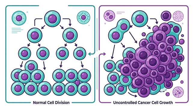 Comparison of normal cell division and uncontrolled cancer growth